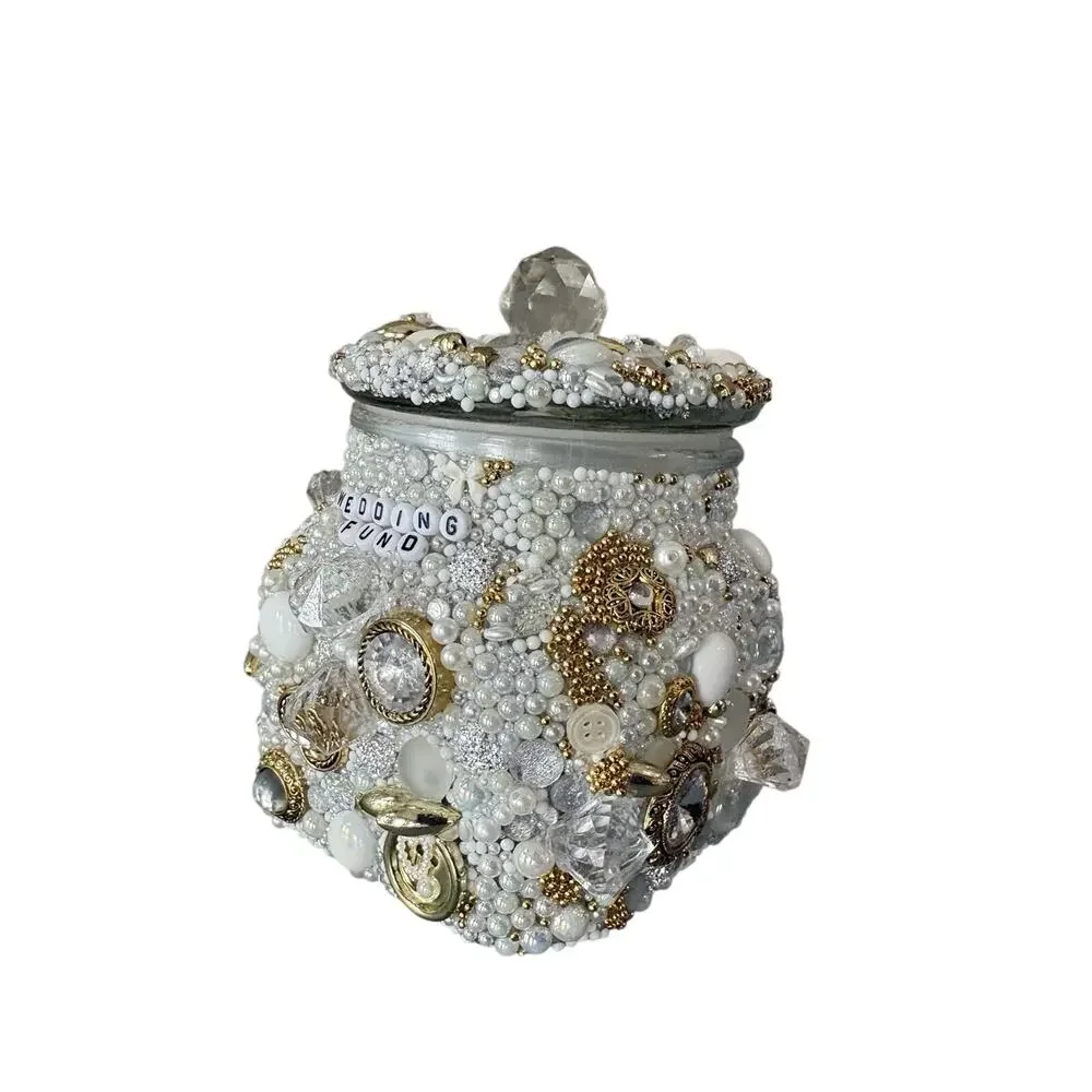 Wedding Fund Glass Jar Pearl Rhinestone Jewelry Memory Keepsake Bridal Gift
